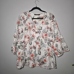 Zara Basic Floral Peplum Blouse V-Neck Long Sleeve Size Medium